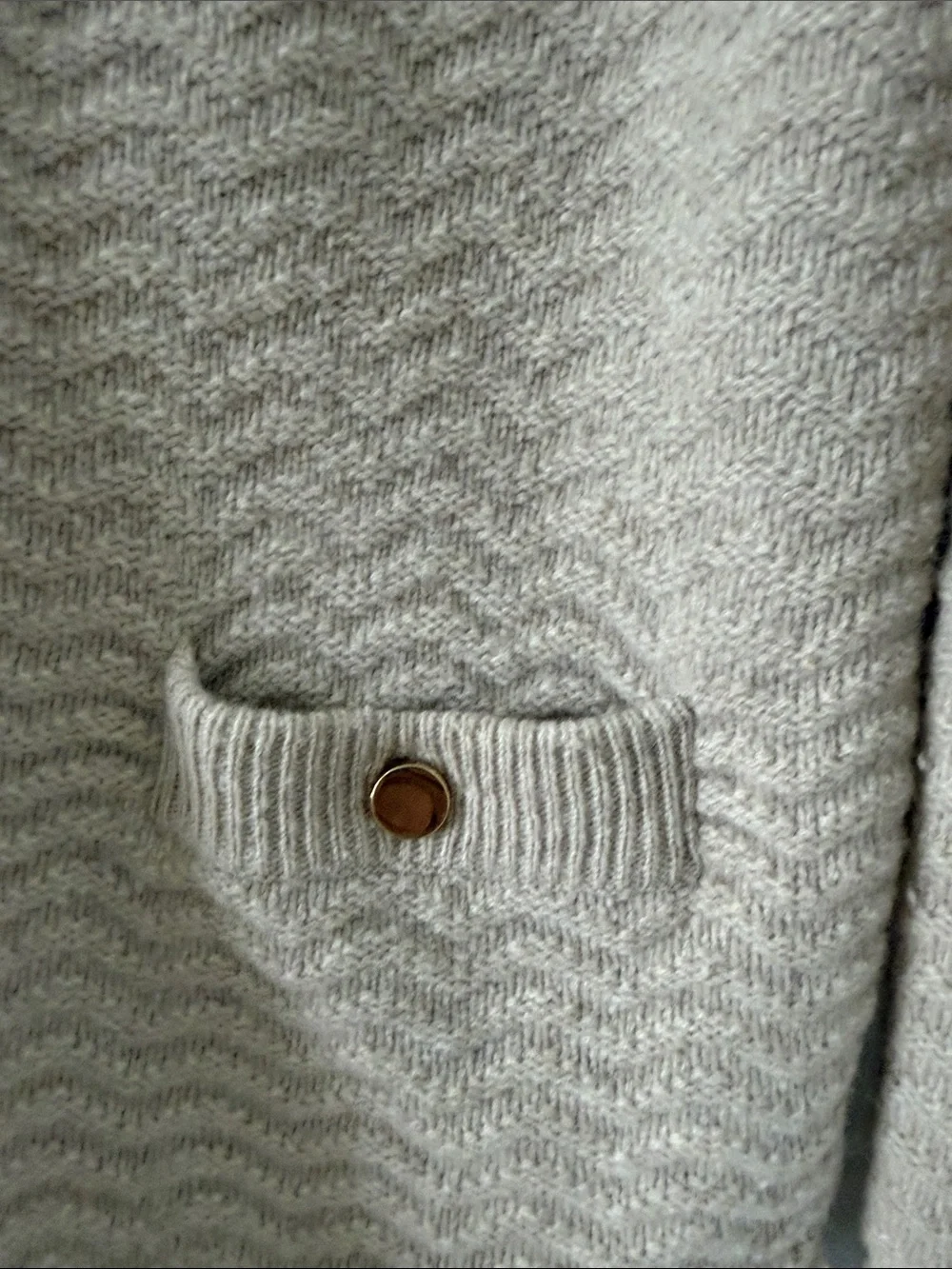 Textured Zip-Front Knit Jacket in Light Taupe. Size Small.